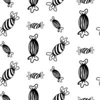 Vector halloween candy seamless pattern isolated on white background. Funny, cute illustration for seasonal design, textile, decoration kids playroom or greeting card. Hand drawn prints and doodle.