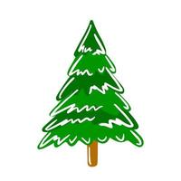 Vector hand drawn Christmas tree isolated on white background icon. Funny and cute doodle vintage illustration for seasonal design, textile, decoration for greeting card. Spruce with new year garland.
