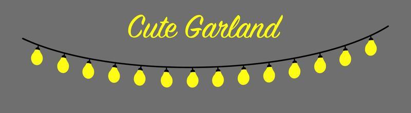 Glowing light bulbs Christmas and New Year cartoon garlands isolated on white background. Hand drawn Xmas decorations for festive design, banners, posters, birthday party. Doodle colorful light bulbs