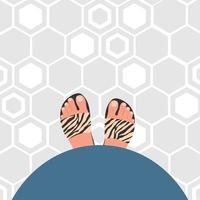 Illustration of a pregnant girl with a tummy. First-person view of tummy and legs from above with pedicure. Vector