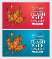Autumn Sale Backgrounds with leaves, set happy autumn tempate, banners, posters, cover design templates, social media wallpaper stories vector