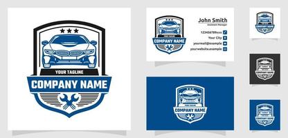 Car service logo template, Automotive repair, Car silhouette with badge ribbon, auto modification vector