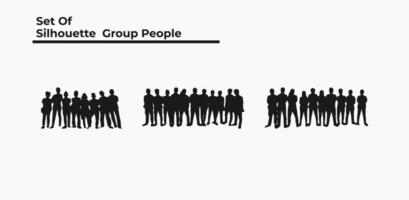set of silhouette group people vector