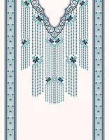 Ethnic blue color neck embroidery dress floral pattern on white background. Beautiful tribal art feminine style. vector