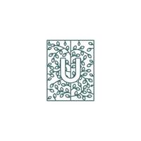 Simple Letter U Logo in Floral Ornament Initial Design Concept vector