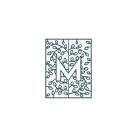 Simple Letter M Logo in Floral Ornament Initial Design Concept vector