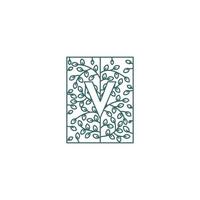 Simple Letter V Logo in Floral Ornament Initial Design Concept vector