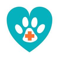 logotipo de clínica veterinaria con pata en vector de corazón