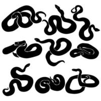 set of silhouettes of snakes, reptiles twisted or crawling vector