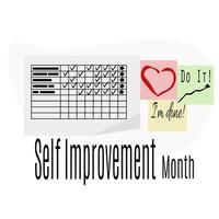 Self Improvement Month, concept for poster with schematic illustration of habit tracker and motivational reminders vector