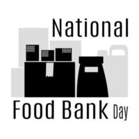 National Food Bank Day, food donation, food boxes and packages silhouettes for poster or poster vector