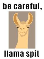 Be careful, llama split, llama portrait and warning label vector