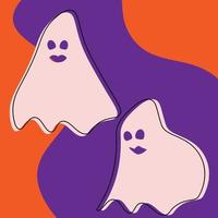 Vector set for Halloween of two smiling ghosts on an abstract background in trendy shades. Halloween