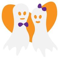 Two ghosts in love on a transparent background in trendy colors. Vector set for Halloween. Isolate