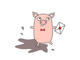 Vector illustration of piggies celebrating Valentine's Day in cartoon style. Children's illustration.
