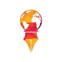 Pen nib and globe logo vector. Education Logo. vector