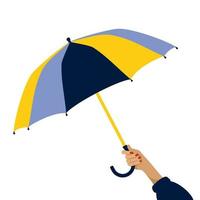 An open striped umbrella in the girl's hand. vector