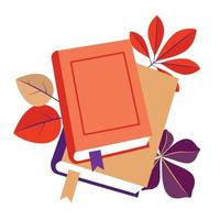 Books with bookmarks and autumn leaves. vector