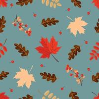 Autumn seamless pattern with maple, oak leaves, and cranberry twigs. vector