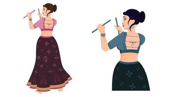 hermosa chica con vestido tradicional dandiya, chica con choli chaniya tradicional, ilustración vectorial navratri vector