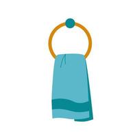 A blue hand towel hangs from a ring. vector