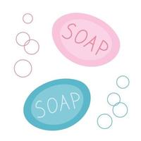 Blue and pink soap with soap bubbles. vector