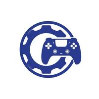 Gamepad repair vector logo design template. Gear with console icon vector logo design.