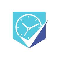 Time management vector logo template. Check mark with clock icon vector design.