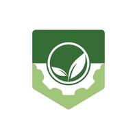 Gear leaf vector logo design. Abstract concept for ecology theme, green eco energy, technology and industry.