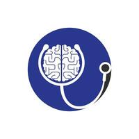 Brain care vector logo template. Stethoscope and human brain icon logo design.