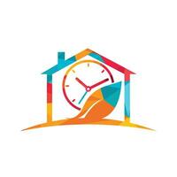 Nature time vector logo design. Vector clock and leaf logo combination.