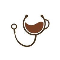 diseño de logotipo de vector de café saludable. estetoscopio médico con diseño de logotipo de taza de café.