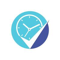 Time management vector logo template. Check mark with clock icon vector design.