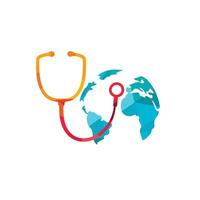 World care vector logo template. Globe sign and stethoscope doctor vector logo design template.