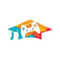 diseño del logotipo del vector educativo del juego. consola de juegos con diseño de icono de gorra de graduación.