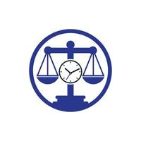 diseño de logotipo de vector de tiempo de ley. Escala con diseño de logotipo de vector de icono de reloj.