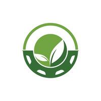 Gear leaf vector logo design. Abstract concept for ecology theme, green eco energy, technology and industry.