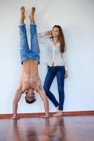 happy young romantic couple have fun arelax  relax at home photo