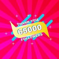 gracias 65000 seguidores plantillas de tarjetas de felicitación para redes sociales, publicación en redes sociales tarjetas de agradecimiento vector