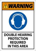 Señal de advertencia de doble protección auditiva sobre fondo blanco. vector