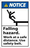 Notice Falling Hazard Use Safety Belt Sign On White Background vector