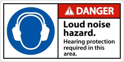 Danger Hearing Protection Required Sign On White Background vector