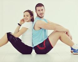 happy young couple fitness workout and fun photo