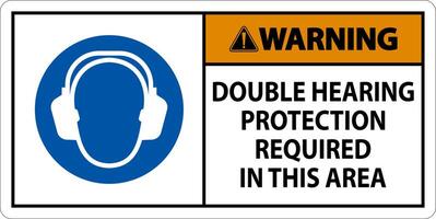 Warning Double Hearing Protection Sign On White Background vector