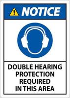 Aviso de doble protección auditiva signo sobre fondo blanco. vector
