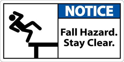 Notice Fall Hazard Stay Clear Sign On White Background vector