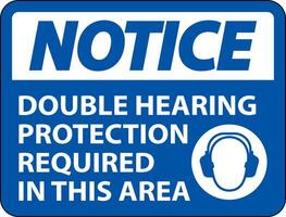 Notice Double Hearing Protection Sign On White Background vector