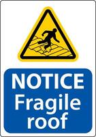 Notice Fragile Roof Sign On White Background vector