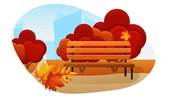 Autumn park, bench on background of autumn trees vector