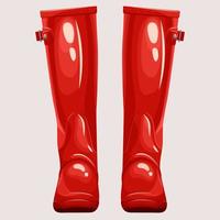 Bright red rubber boots, boots in rainy weather, autumn boots vector